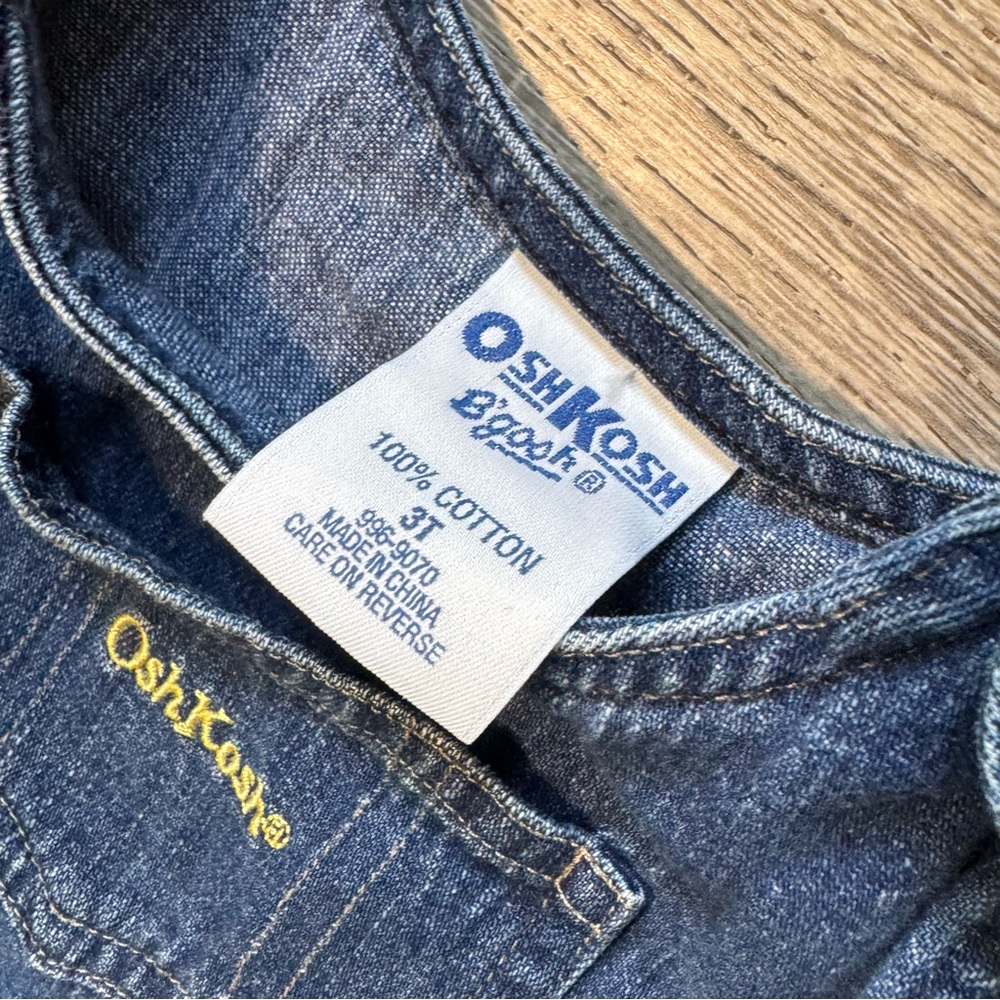 Vintage 90s Oshkosh Denim Overalls Dress 3T Embroidered Leaves Trust Tide Tag - Picture 4 of 7